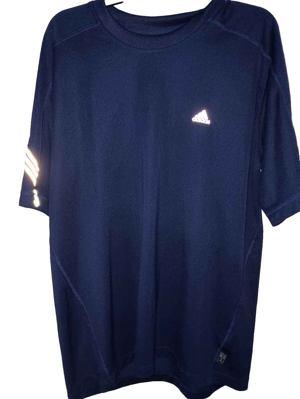 Adidas Men Navy Blue Climalite Athletic T Shirt Large L Reflective 3 Stripes